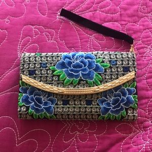 Hand embroidered floral clutch